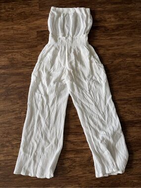 Strapless White Crinkled Jumpsuit